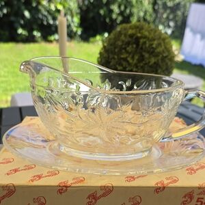 Princess House Glass Gravy Boat with Plate Fantasia